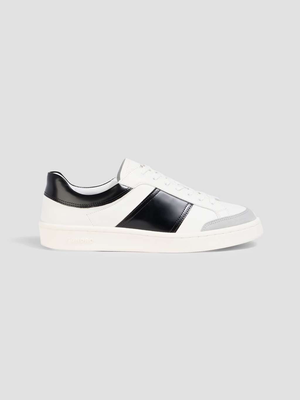 Sandro Men's White And Black Leather Low-Top Sneakers Retro Sz 42